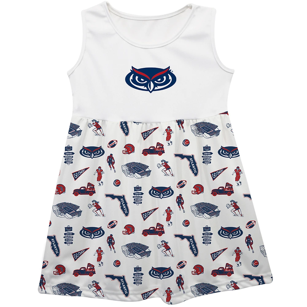 Girls Youth Vive La Fete White Florida Atlantic Owls Impressions Artwork Tank Top Dress