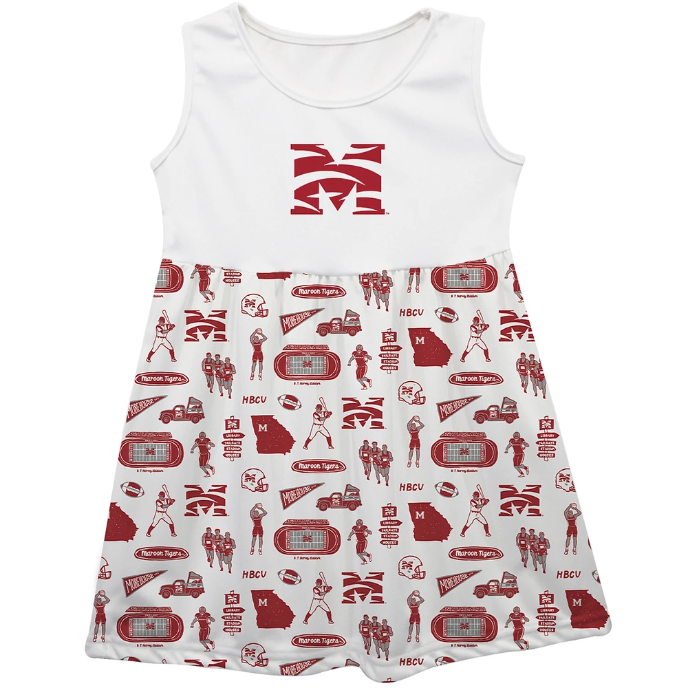 Girls Youth Vive La Fete White Morehouse Maroon Tigers Impressions Artwork Tank Top Dress