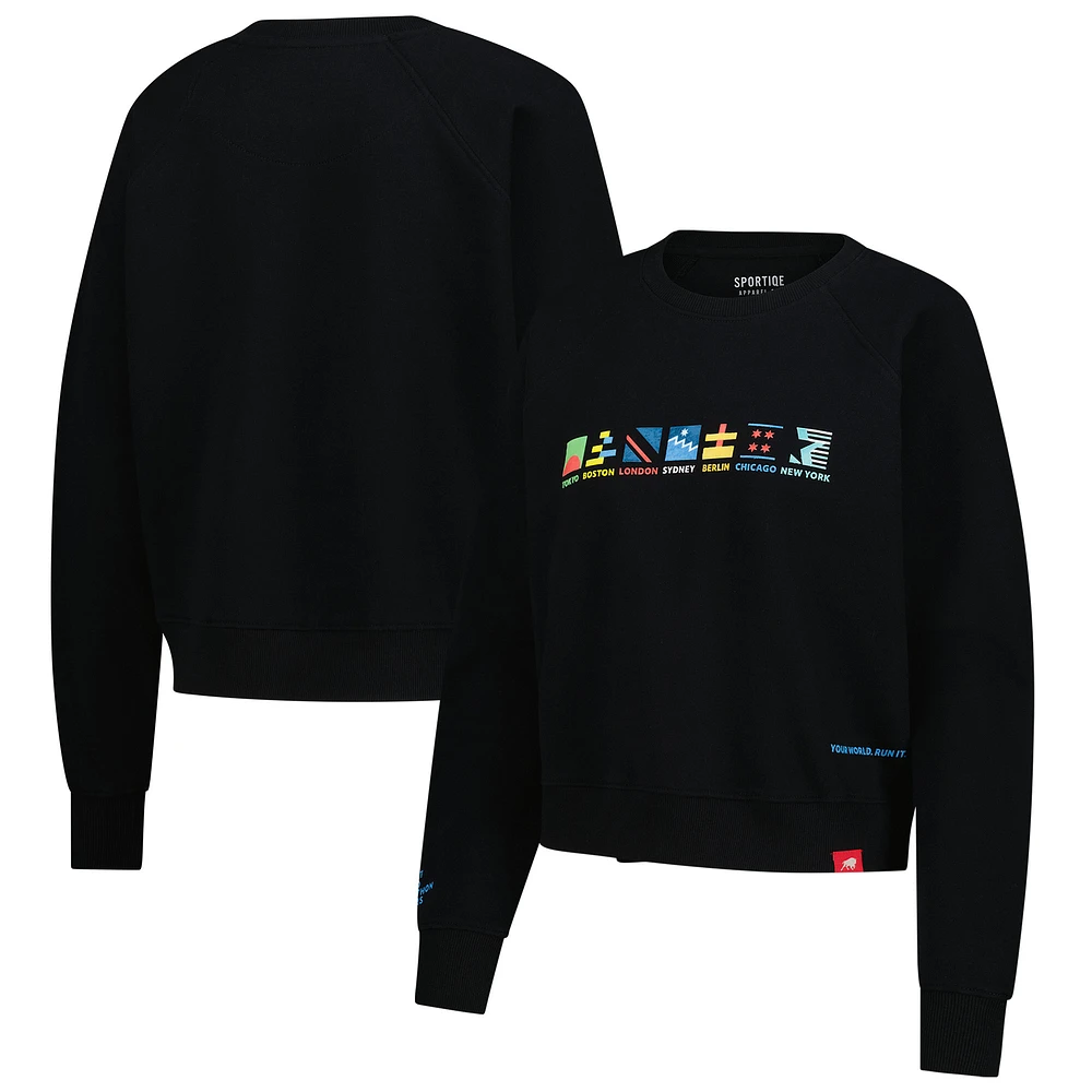 Women's Sportiqe Black Abbott World Marathon Majors Ashlyn French Terry Raglan Crewneck Sweatshirt