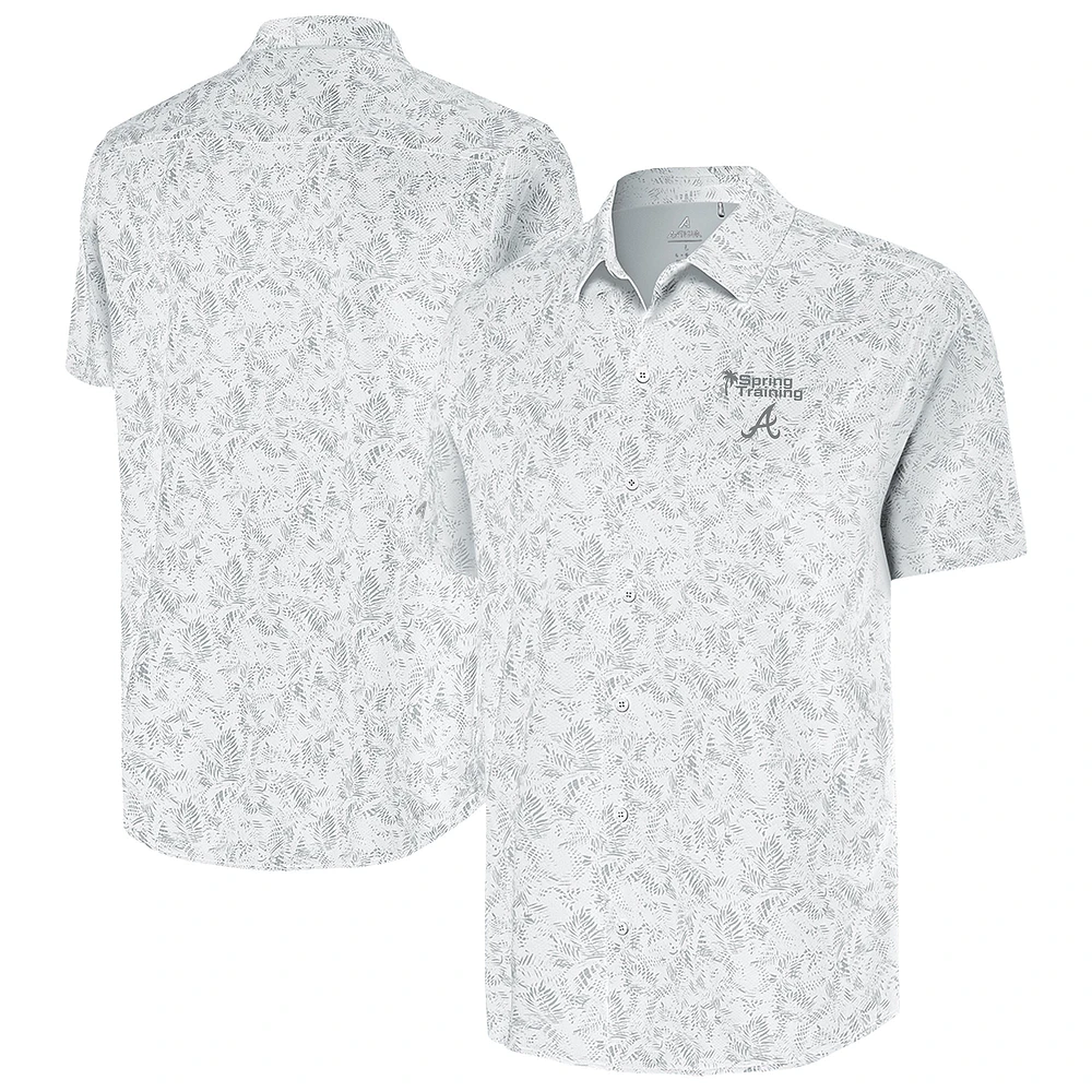 Men's Antigua White Atlanta Braves Palm Tree Spring Training Lush Button-Up Shirt