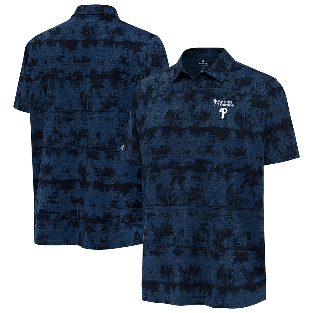 Men's Antigua Heather Navy Philadelphia Phillies Palm Tree Spring Training Shadow Polo
