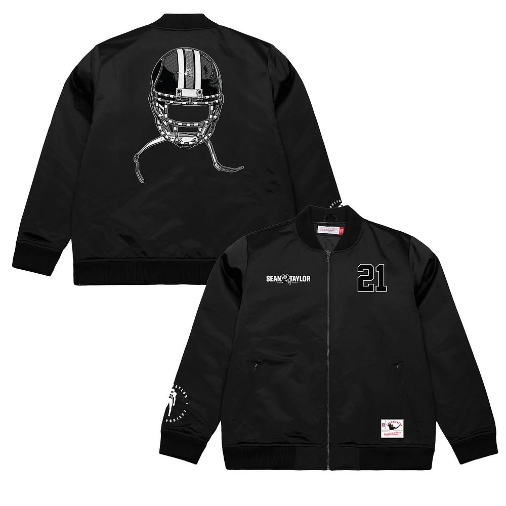 Men's Mitchell & Ness Sean Taylor Black Washington Commanders Name Number Full-Zip Bomber Jacket
