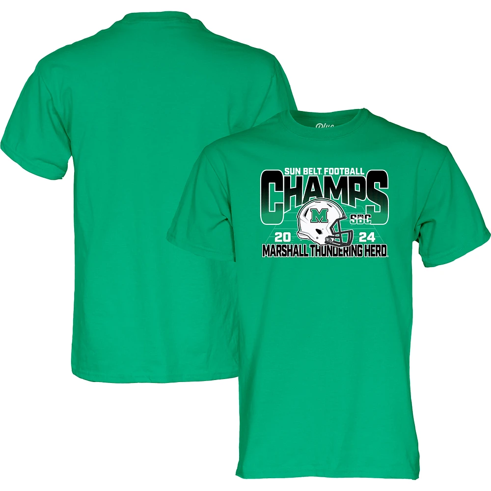 Unisex Blue 84 Kelly Green Marshall Thundering Herd 2024 Sun Belt Football Conference Champions T-Shirt