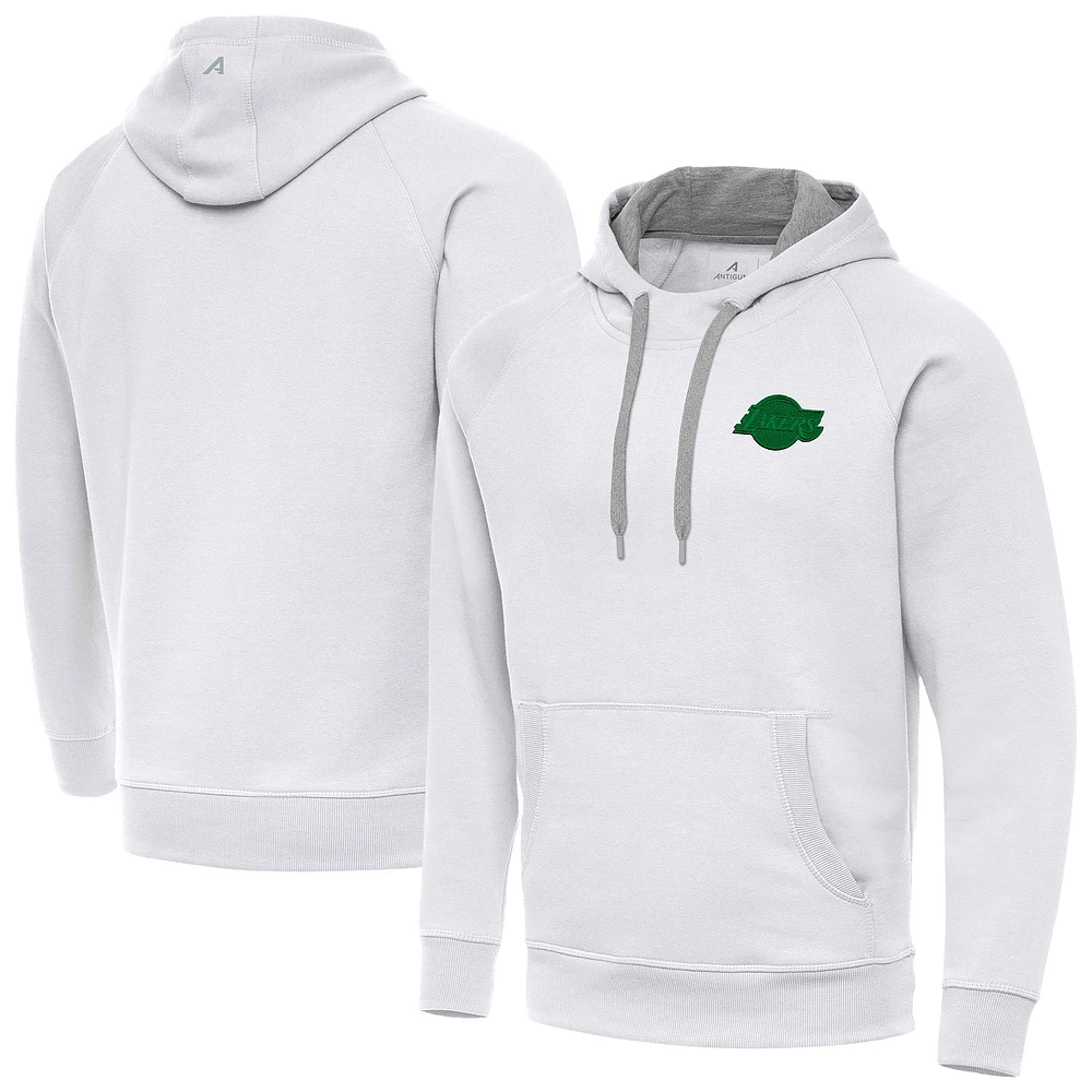 Men's Antigua Los Angeles Lakers St. Patrick's Day Victory Raglan Pullover Hoodie