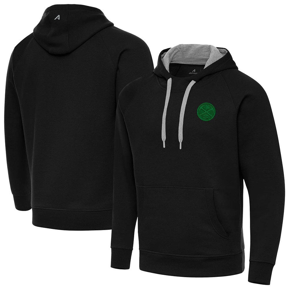 Men's Antigua Black Denver Nuggets St. Patrick's Day Victory Raglan Pullover Hoodie