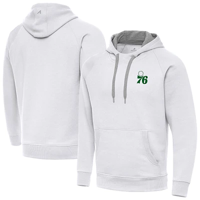 Men's Antigua White Philadelphia 76ers St. Patrick's Day Victory Raglan Pullover Hoodie