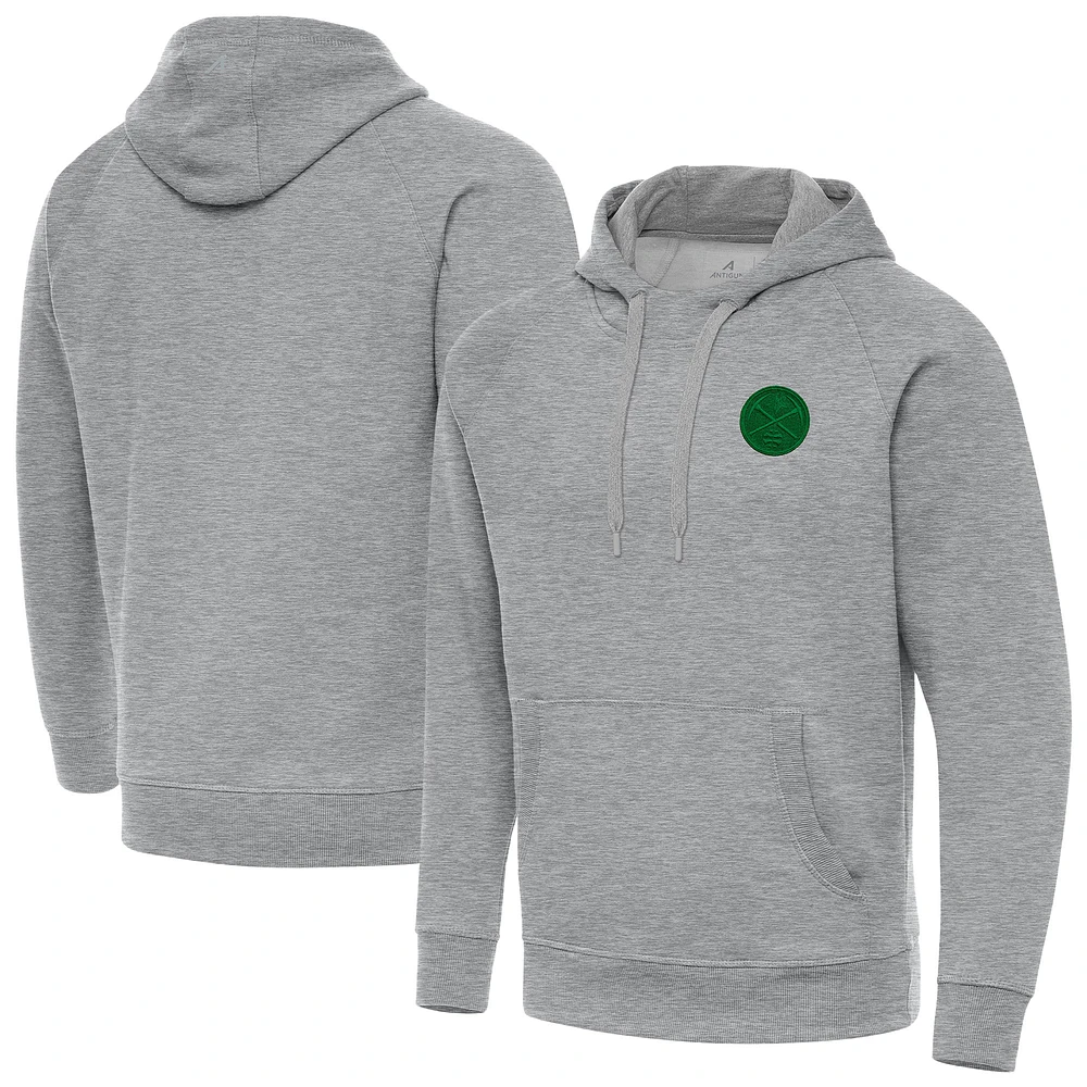 Men's Antigua Heather Gray Denver Nuggets St. Patrick's Day Victory Raglan Pullover Hoodie