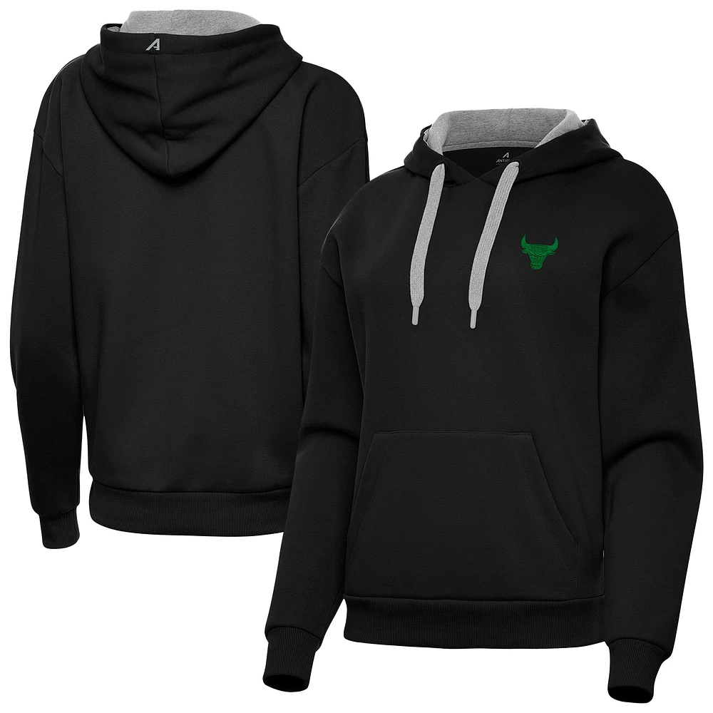 Women's Antigua Black Chicago Bulls St. Patrick's Day Victory Pullover Hoodie