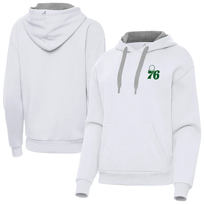 Women's Antigua White Philadelphia 76ers St. Patrick's Day Victory Pullover Hoodie