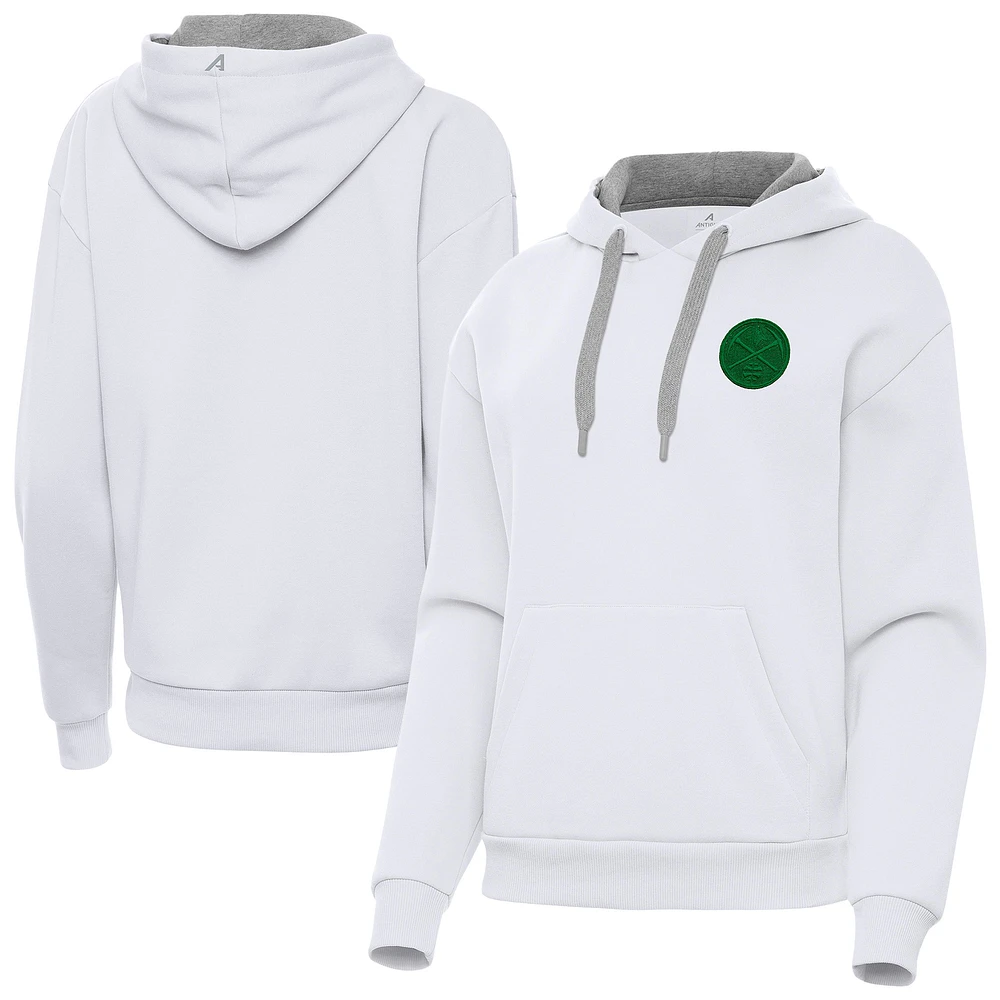 Women's Antigua White Denver Nuggets St. Patrick's Day Victory Pullover Hoodie