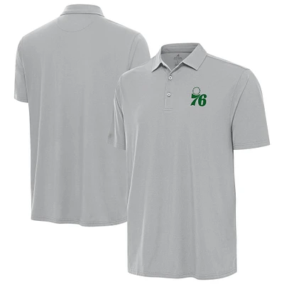 Men's Antigua Gray Philadelphia 76ers St. Patrick's Day Era Polo