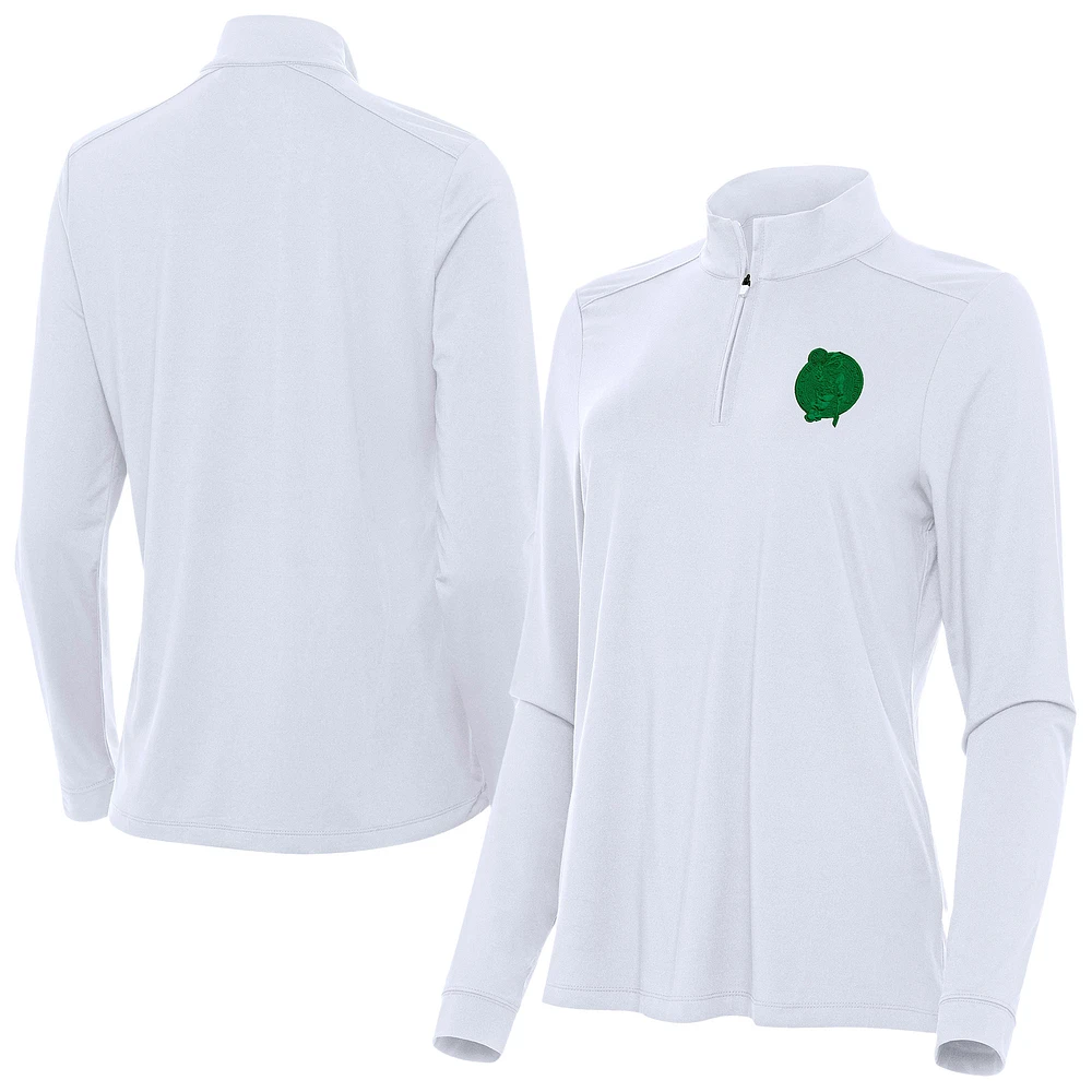 Women's Antigua White Boston Celtics St. Patrick's Day Intent Quarter-Zip Top