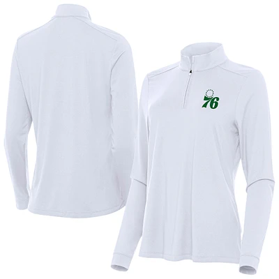 Women's Antigua White Philadelphia 76ers St. Patrick's Day Intent Quarter-Zip Top