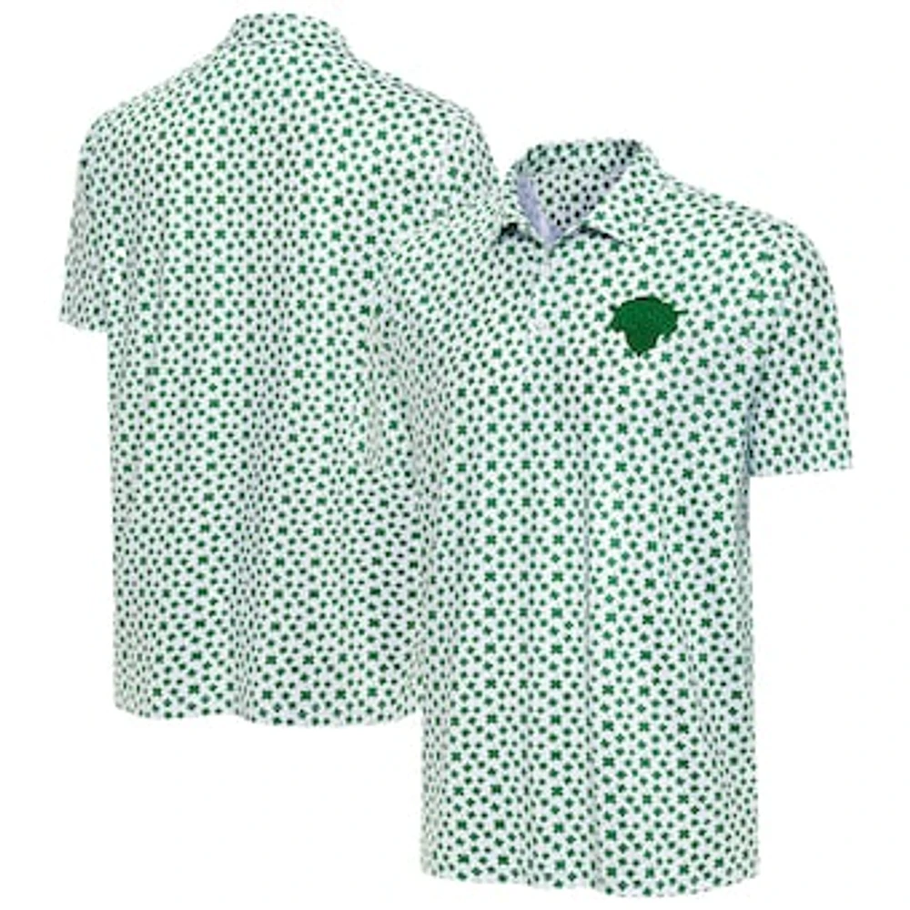 Men's Antigua White New York Knicks St. Patrick's Day Cloverfield Polo