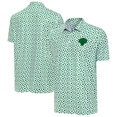 Men's Antigua White New York Knicks St. Patrick's Day Cloverfield Polo