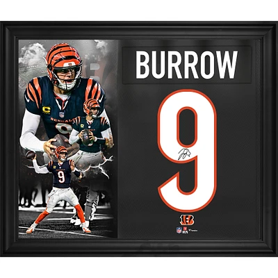 Joe Burrow Cincinnati Bengals Autographed Framed 20" x 24" Black Jersey Number Collage