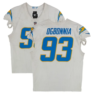 Otito Ogbonnia Los Angeles Chargers Game-Used #93 White Nike Jersey vs. Atlanta Falcons on December 1, 2024