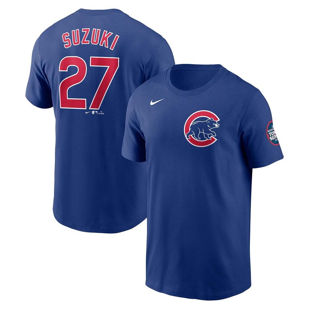 Men's Nike Seiya Suzuki Royal Chicago Cubs 2025 MLB World Tour: Tokyo Series Name & Number T-Shirt