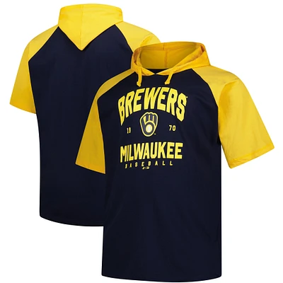 Men's Profile Navy Milwaukee Brewers Big & Tall Short Sleeve Pullover Hoodie