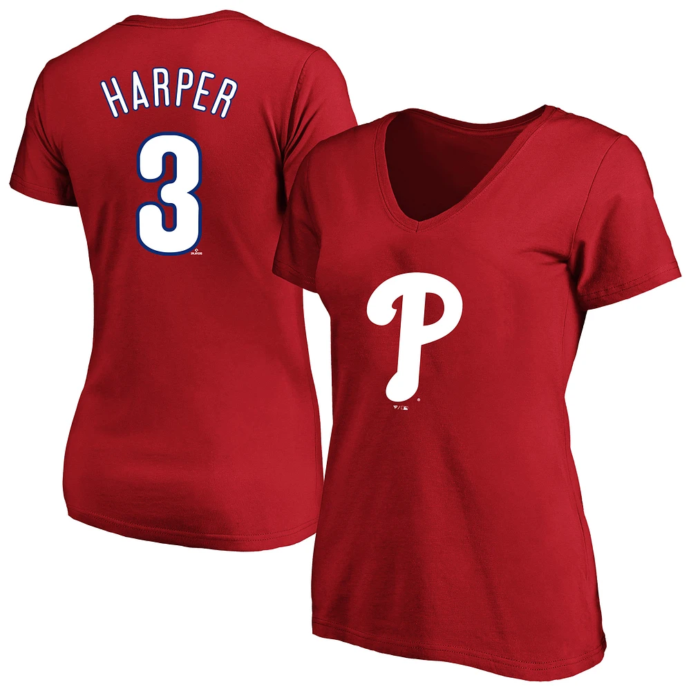 Women's Profile Bryce Harper Red Philadelphia Phillies Plus Name & Number V-Neck T-Shirt