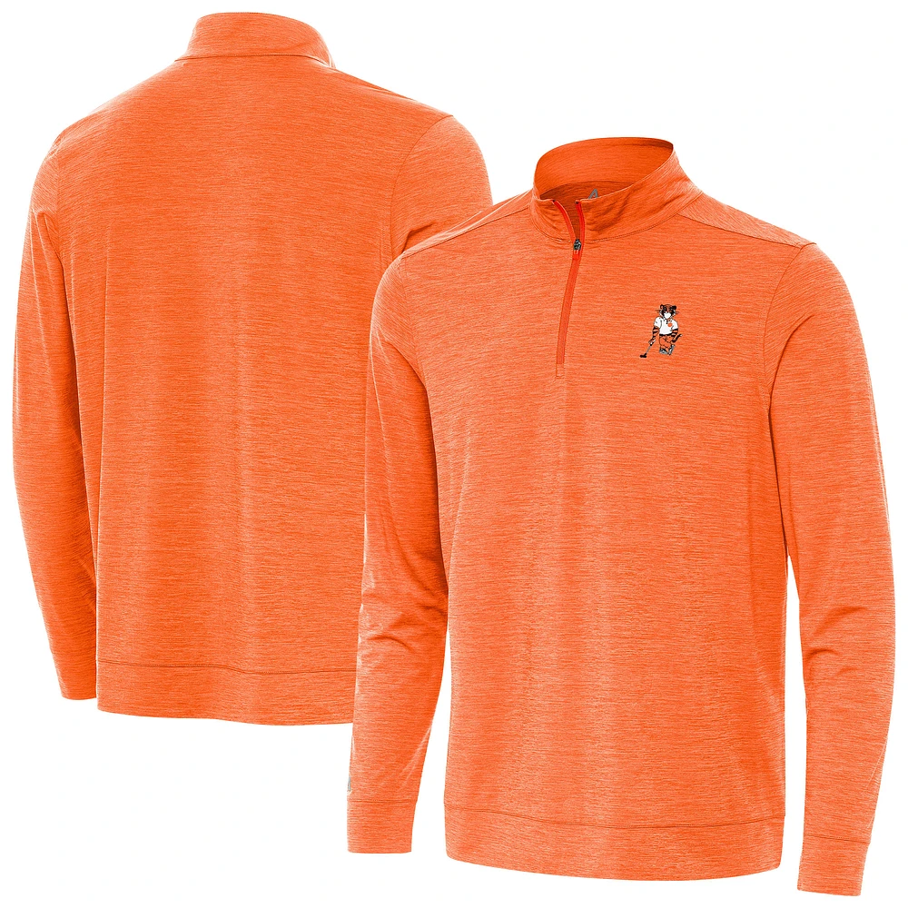 Men's Antigua Heather Clemson Standing Tiger Golf Bright Quarter-Zip Pullover