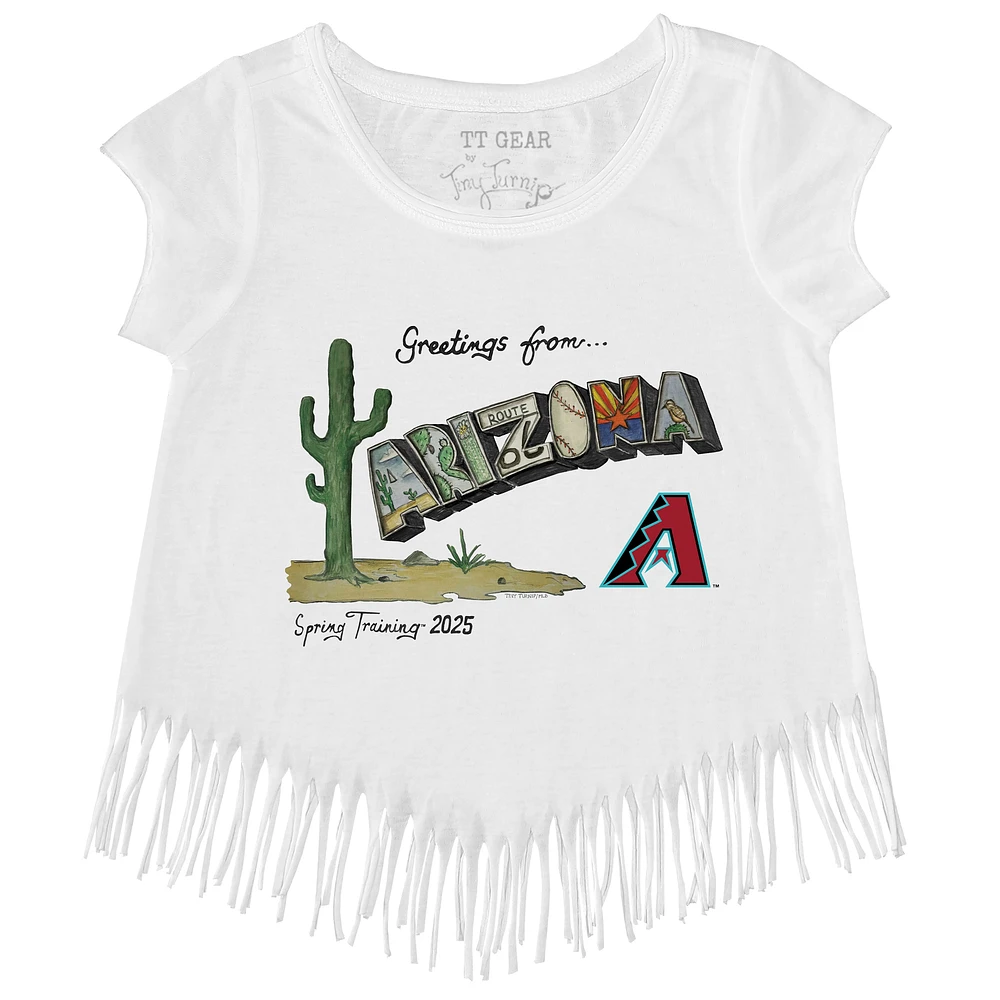 Girls Toddler Tiny Turnip White Arizona Diamondbacks Spring Training 2025 Fringe T-Shirt