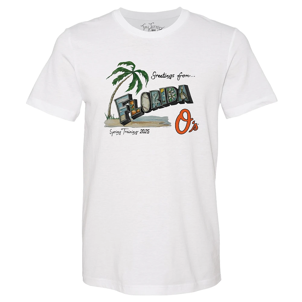 Unisex Tiny Turnip Baltimore Orioles White Spring Training 2025 T-Shirt