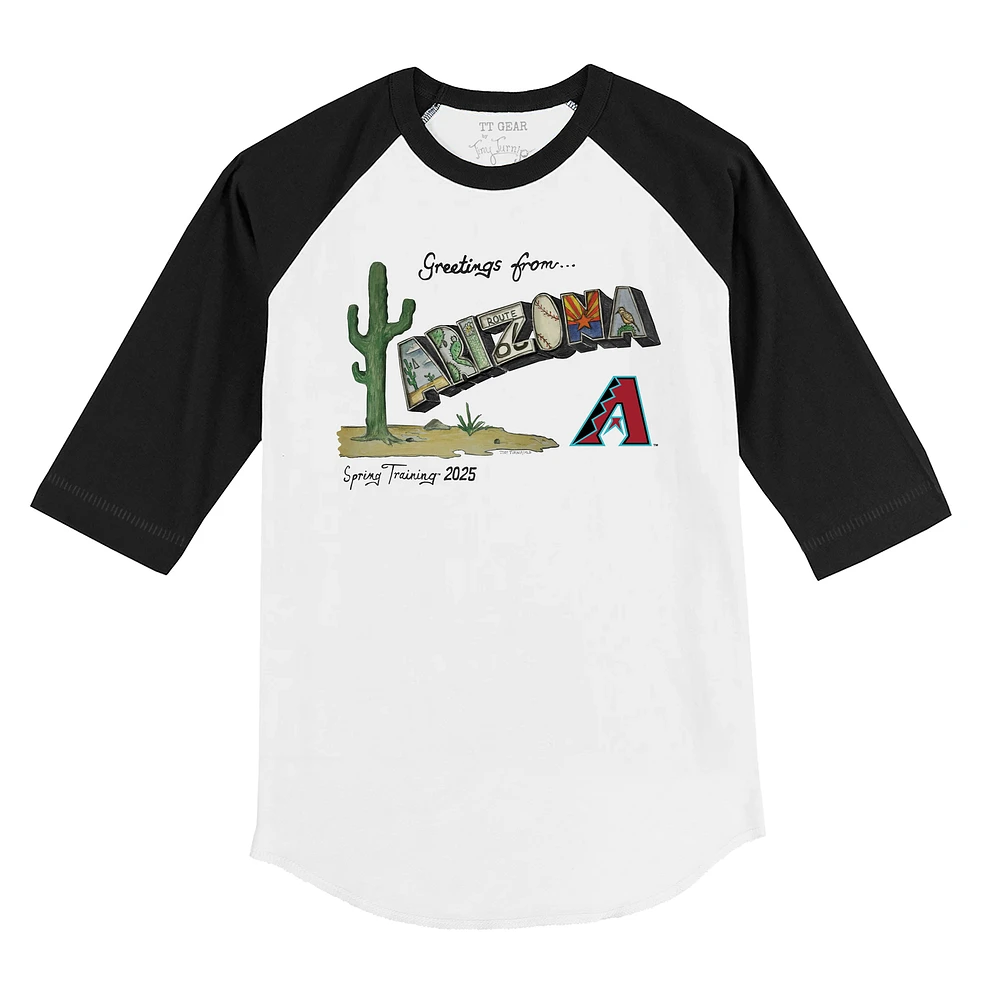 Toddler Tiny Turnip White/Black Arizona Diamondbacks 2025 Spring Training Cactus League 3/4-Sleeve Raglan T-Shirt