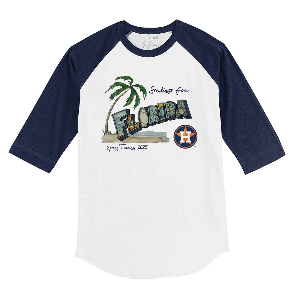 Youth Tiny Turnip White Houston Astros 2025 Spring Training Grapefruit League 3/4-Sleeve Raglan T-Shirt