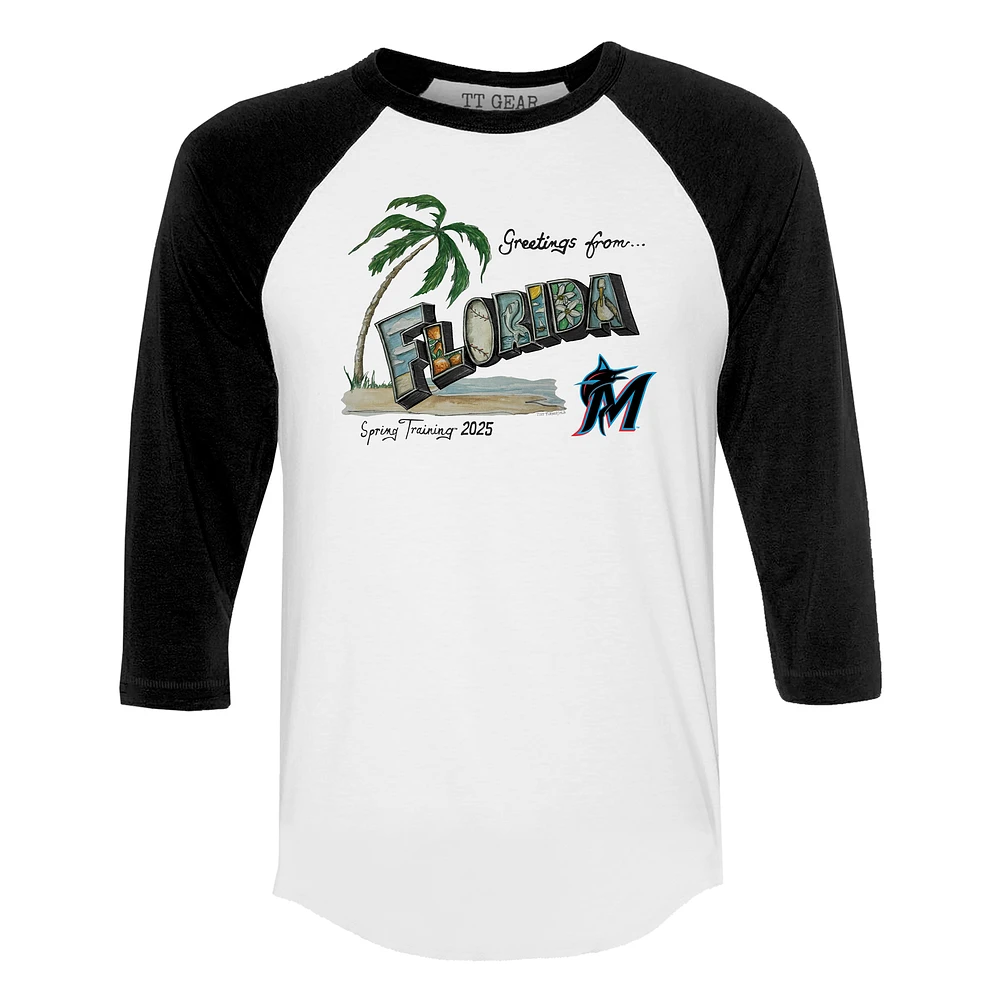 Unisex Tiny Turnip White Miami Marlins Unisex Quarter-Sleeve Raglan T-Shirt