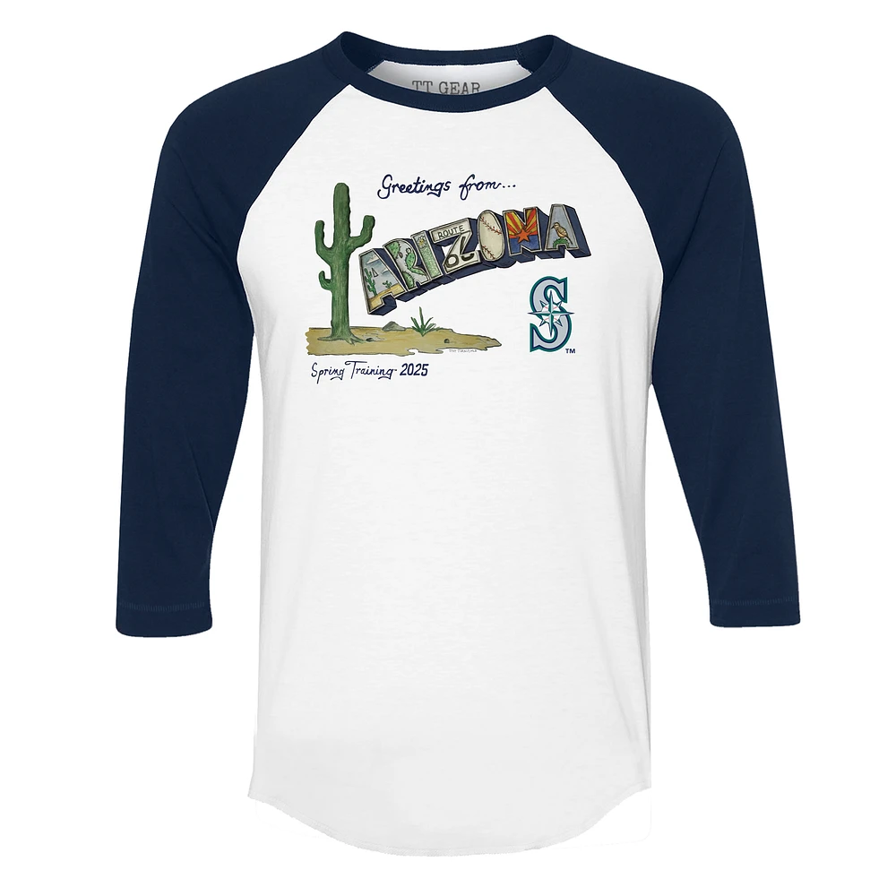 Unisex Tiny Turnip White Seattle Mariners Unisex Quarter-Sleeve Raglan T-Shirt
