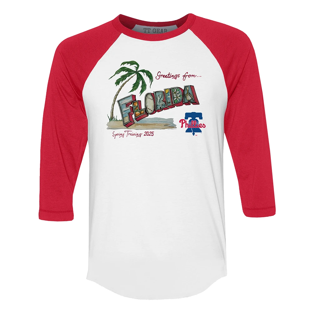 Unisex Tiny Turnip White Philadelphia Phillies Unisex Quarter-Sleeve Raglan T-Shirt