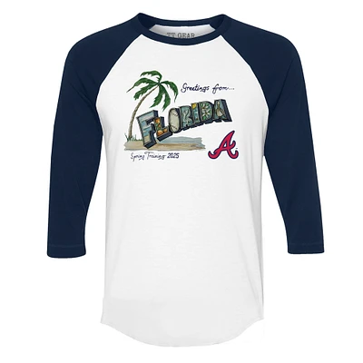 Unisex Tiny Turnip White Atlanta Braves Unisex Quarter-Sleeve Raglan T-Shirt