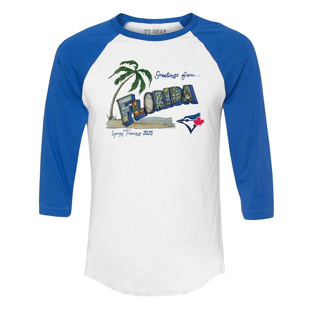 Unisex Tiny Turnip White Toronto Blue Jays Unisex Quarter-Sleeve Raglan T-Shirt