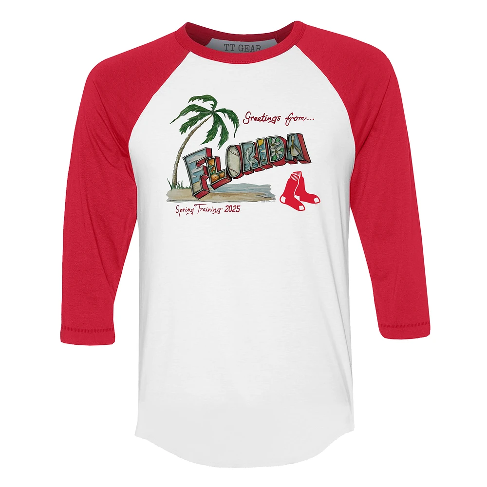 Unisex Tiny Turnip White Boston Red Sox Unisex Quarter-Sleeve Raglan T-Shirt
