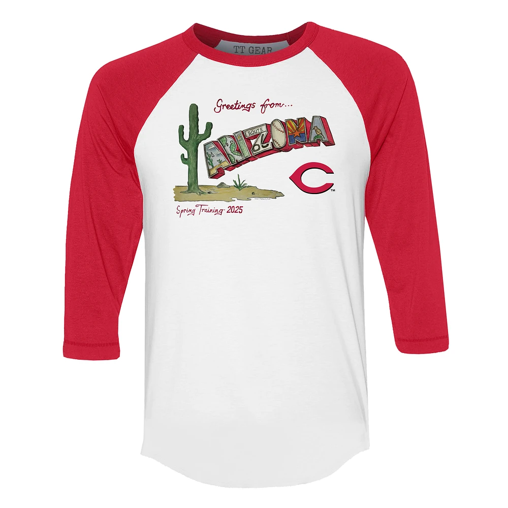 Unisex Tiny Turnip White Cincinnati Reds Unisex Quarter-Sleeve Raglan T-Shirt