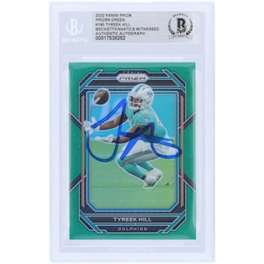 Tyreek Hill Miami Dolphins Autographed 2022 Panini Prizm Green #180 Beckett Fanatics Witnessed Authenticated Card