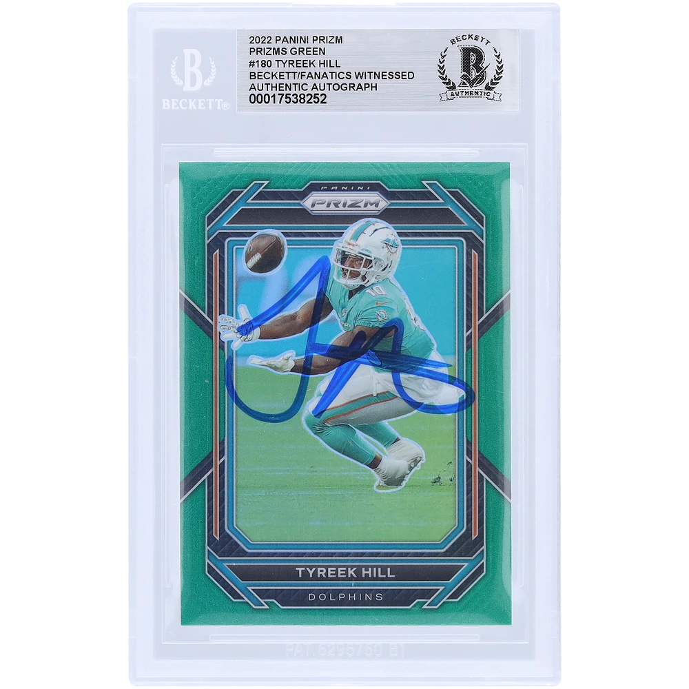 Tyreek Hill Miami Dolphins Autographed 2022 Panini Prizm Green #180 Beckett Fanatics Witnessed Authenticated Card
