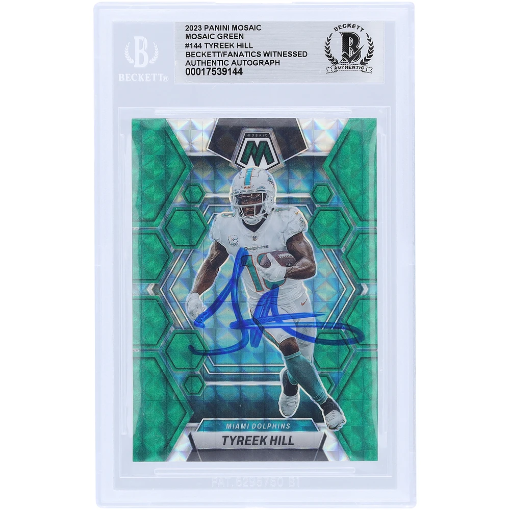 Tyreek Hill Miami Dolphins Autographed 2023 Panini Mosaic Green #144 Beckett Fanatics Witnessed Authenticated Card