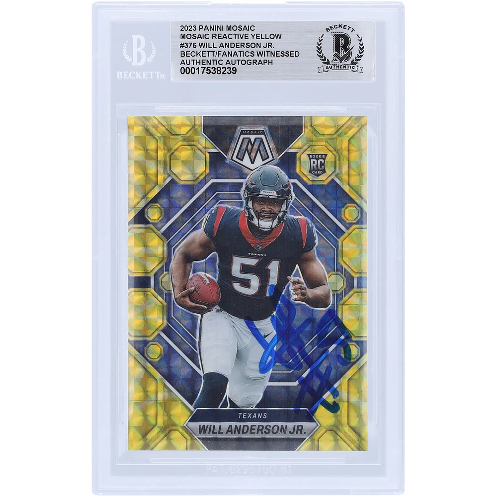 Will Anderson Jr. Houston Texans Autographed 2023 Panini Mosaic Reactive #376 Beckett Fanatics Witnessed Authenticated Rookie Card