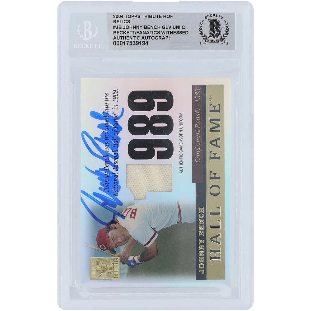 Johnny Bench Cincinnati Reds Autographed 2004 Topps Tribute Hall Of Fame Jersey Relic #TR-JB Beckett Fanatics Witnessed Authenticated Card