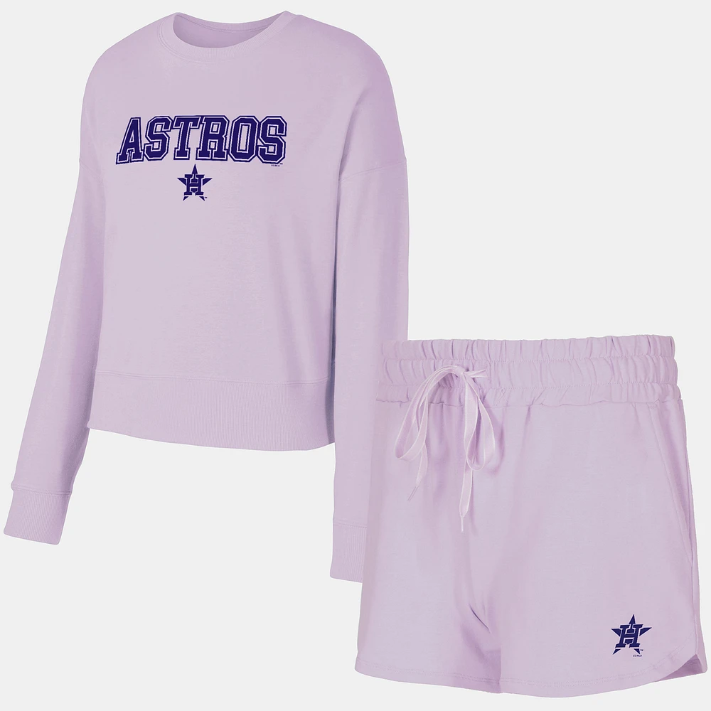 Women's Concepts Sport Lavender Houston Astros Elevation Tri-Blend Long Sleeve Top & Shorts Set