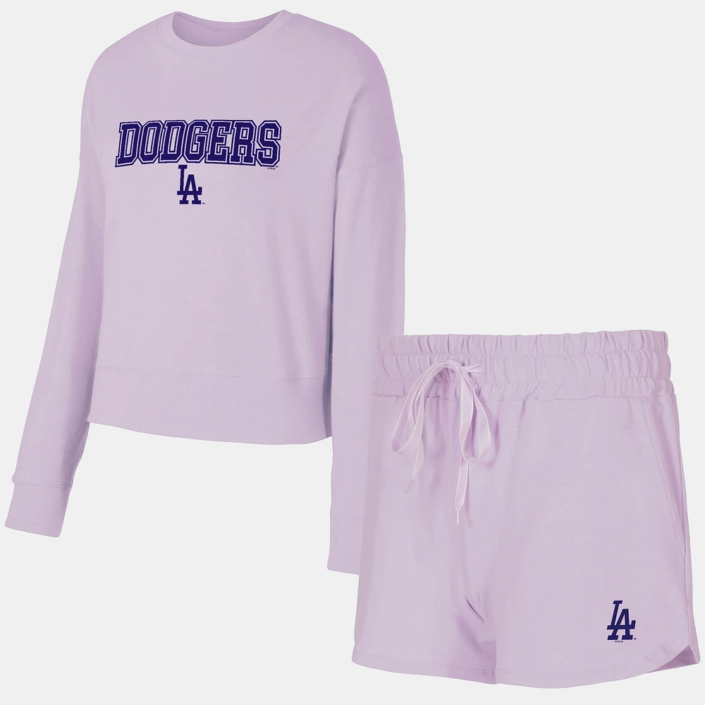 Women's Concepts Sport Lavender Los Angeles Dodgers Elevation Tri-Blend Long Sleeve Top & Shorts Set