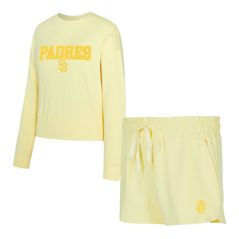 Women's Concepts Sport Yellow San Diego Padres Elevation Tri-Blend Long Sleeve Top & Shorts Set