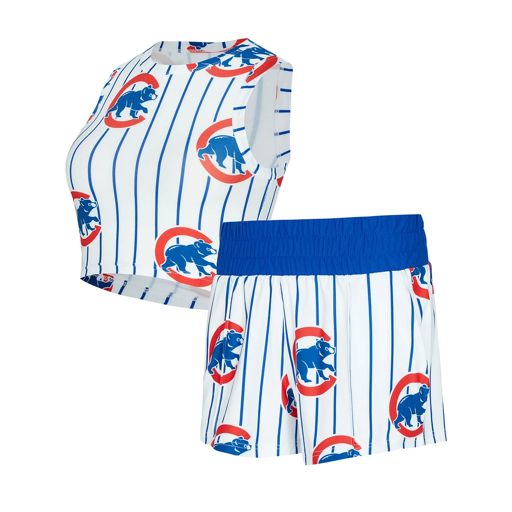 Women's Concepts Sport White Chicago Cubs Pinstripe Record Tank & Short Set