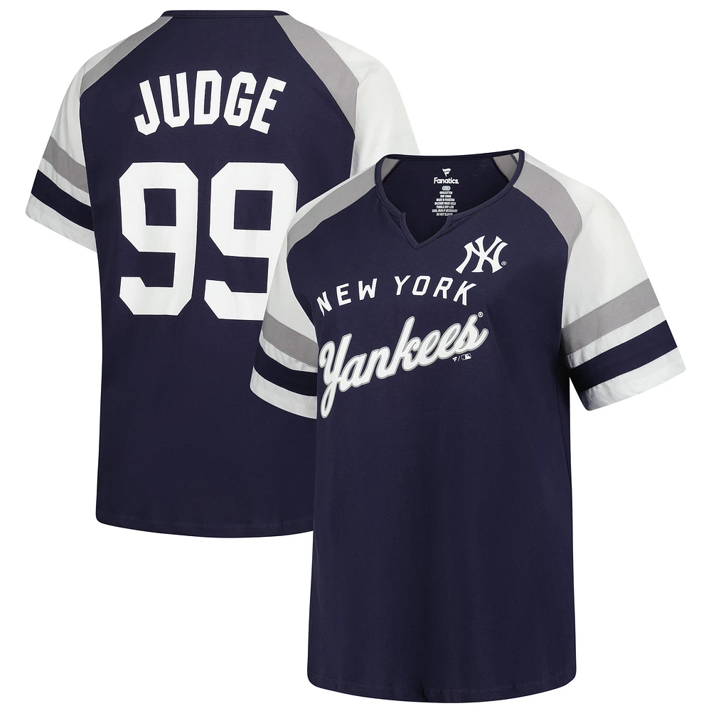Women's Profile Aaron Judge Navy New York Yankees Plus Name & Number Raglan T-Shirt