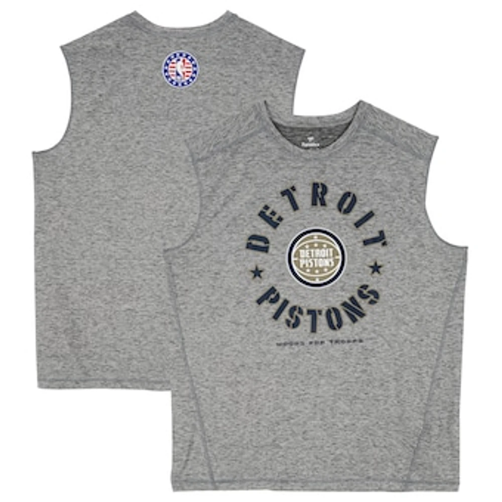 Detroit Pistons Team-Issued Gray "Hoops For Troops" Sleeveless Shirt from the 2024-25 NBA Season