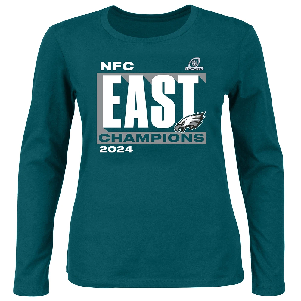 Women's Fanatics Midnight Green Philadelphia Eagles 2024 NFC East Division Champions Plus Scoop Neck Long Sleeve T-Shirt