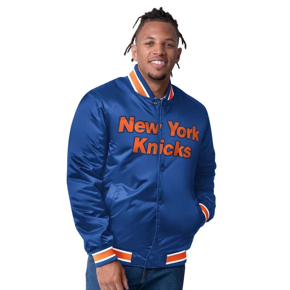 Men's Starter Blue New York Knicks Reversible Satin Full-Snap Varsity Jacket