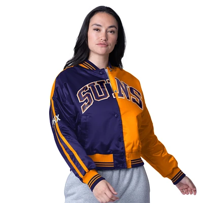 Women's Starter Orange/Purple Phoenix Suns Zone Blitz Cropped Full-Snap Satin Jacket